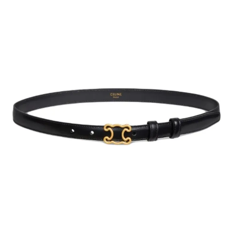 CELINE Micro-Logo Design Smooth Buckle Calfskin Leather Belts Unisex Black-1