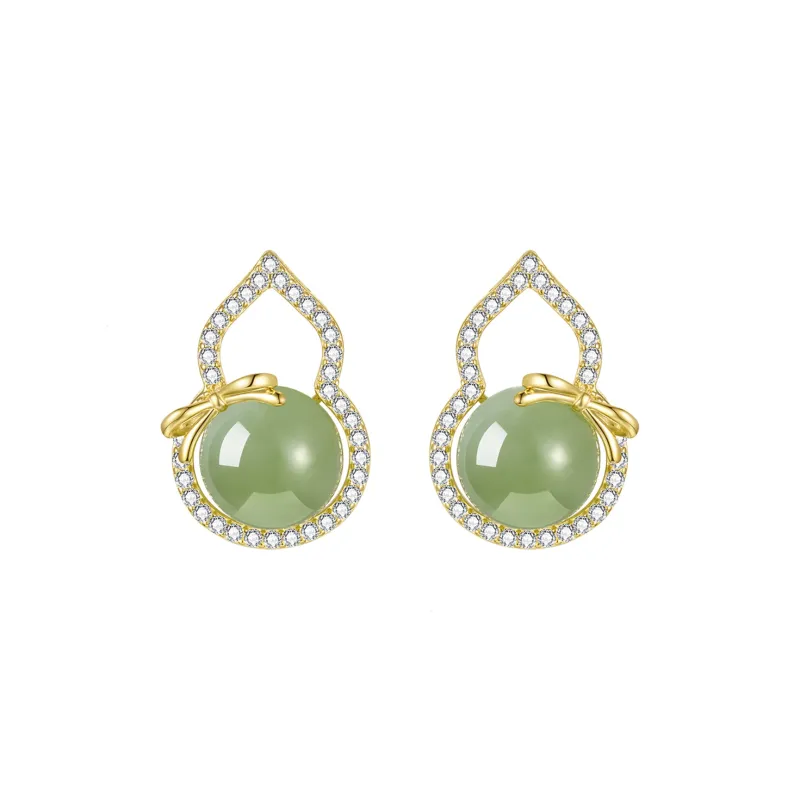ZEGL Hetian Jade Earrings Women's Pale Greenish White Jade-0