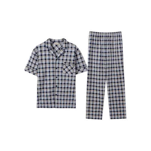 AUTUMNDEER Pajama Set Men's Dark Royal Blue