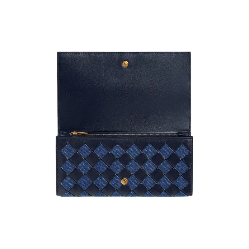 Bottega Veneta Calfskin With Denim Wallet Large Size Women's Abyss & Indigo-1
