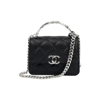 CHANEL 22SS Grain Embossed Cow Leather Shoulder Bag, Crossbody Bag, Handbag Mini Women's Black
