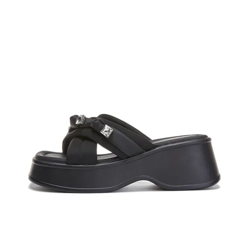 POOQ PU Polyurethane Leather Patchwork Slip-Resistant Quick Dry Slide Slippers Women's