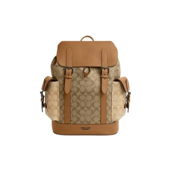 COACH Hudson Artificial Leather Cow Leather Patchwork Backpack Large Size Men's Light Saddle Brown