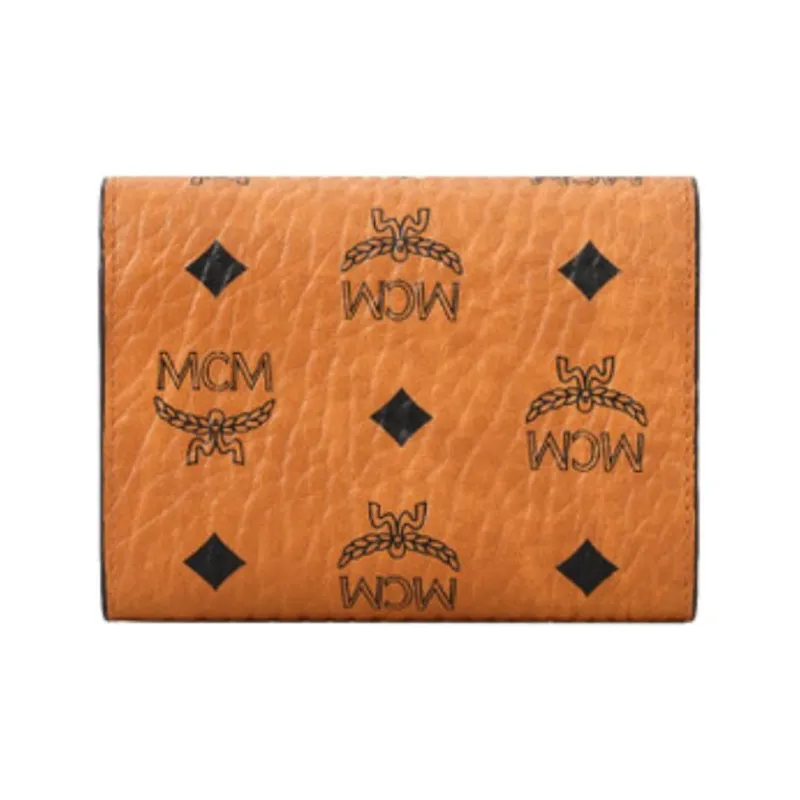 MCM Patricia Visetos PVC Polyvinyl Chloride Wallet Small Size Women's Brown Cognac-3