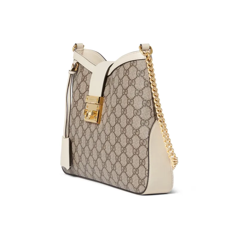GUCCI Padlock Canvas With Leather Binding Handbag, Shoulder Bag Medium Size Women's White & Ebony-1