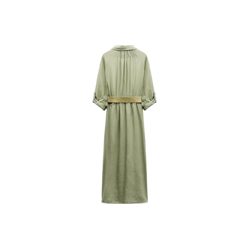 ZARA Long Sleeved Dress Women's Khaki-1
