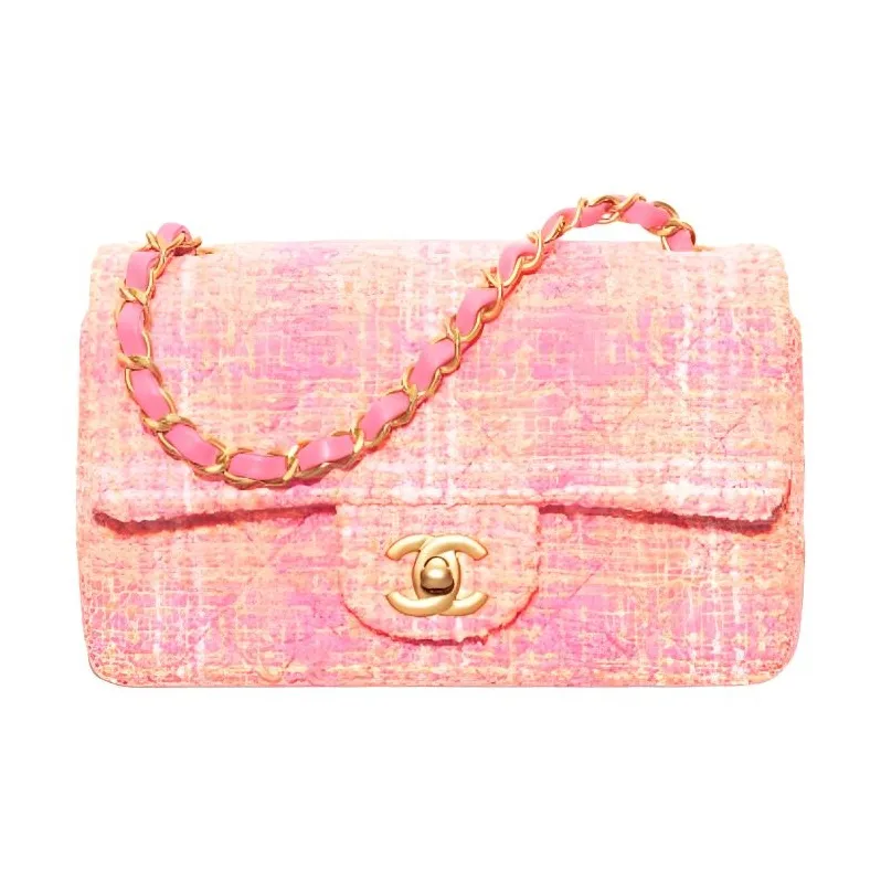 CHANEL Classic Flap CF Twill Soft Woolen Flap Bag, Shoulder Bag, Crossbody Bag Women's Orange Pink-0