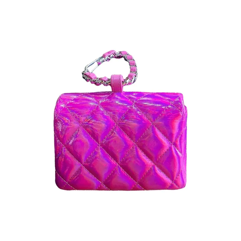 CHANEL Sheepskin Handbag Trumpets Women's Peach Pink-3