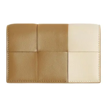 Bottega Veneta Intrecciato Lambskin Wallet Women's Black Praline With Sea Salt