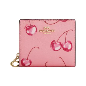 COACH Snap Wallet Coated Canvas With Smooth Leather Wallet Mini Women's Blossom Pink & Bright Purple