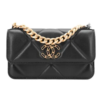 CHANEL 19Bag Sheepskin Cell Phone Pouch, Handbag, Shoulder Bag, Crossbody Bag Women's Black