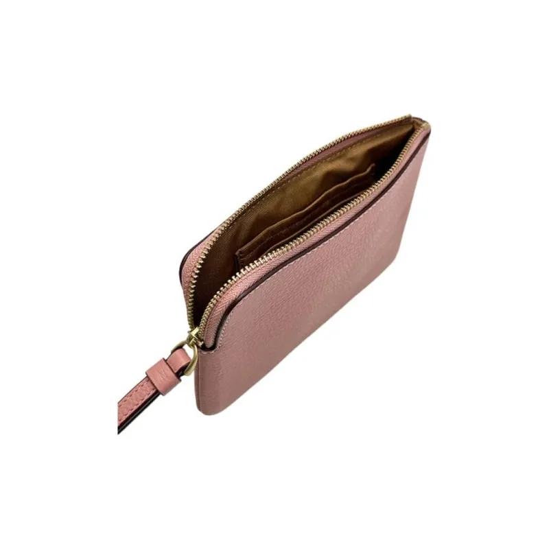 COACH Pebbled Leather Wallet Trumpets Women's Brass & Light Blush Multicolor-2