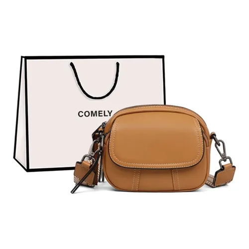 COMELY Cow Leather Small Round Bag Shoulder Bag Crossbody Bag Small Size Women's Sunset Yellow