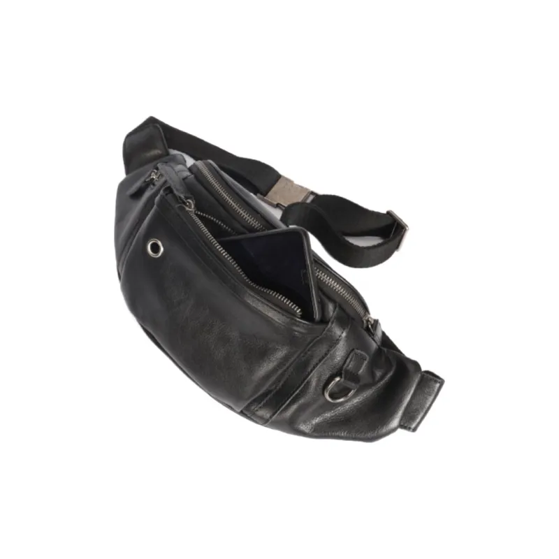 DOSRFINI Vegetable Tanned Top Grain Cow Leather Fanny Pack Sling Bags Regular Men's Black/Brown-1