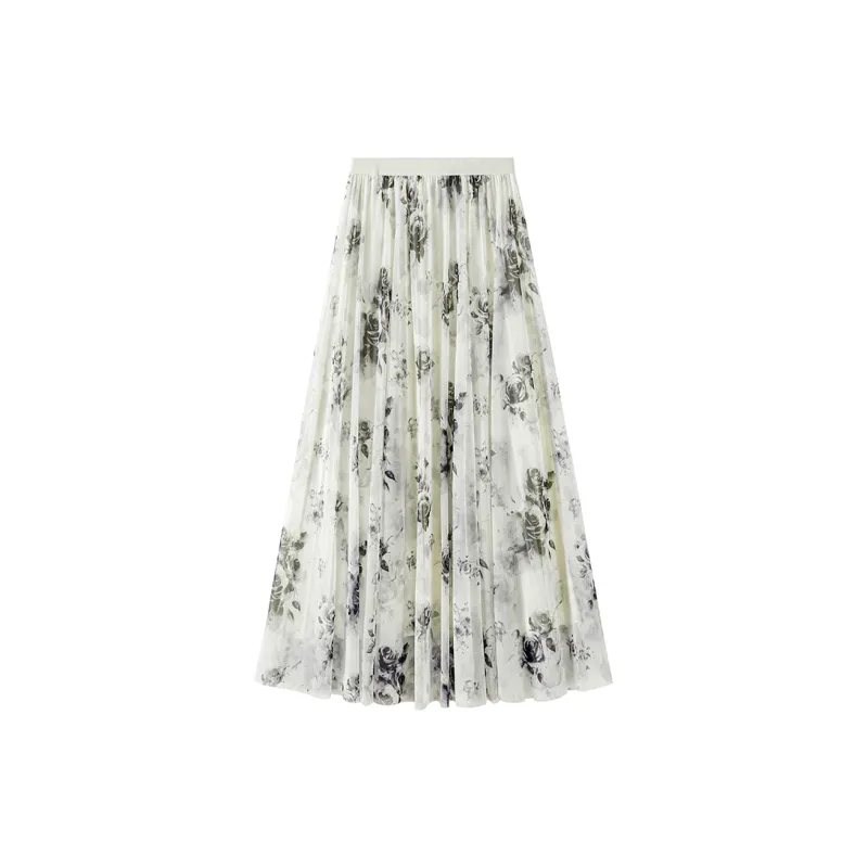 TOUCH Casual Long Skirt Women's Black Floral-1