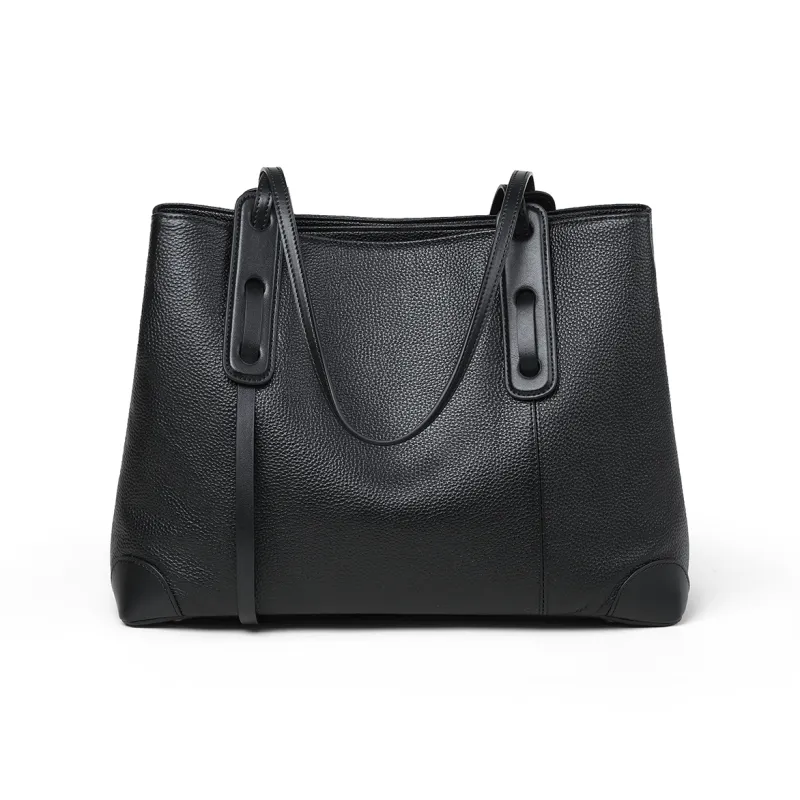 C°BANNER Cow Leather With Synthetic Leather Shoulder Bag Large Size Women's Black-5