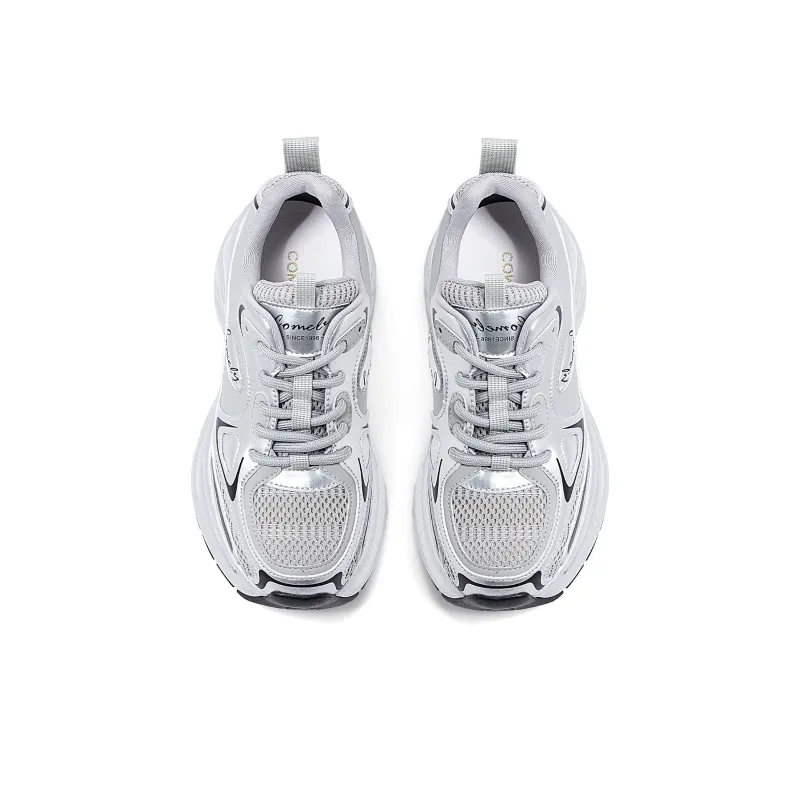 COMELY Chunky Sneakers Women's Low Top Beige/Silver-11