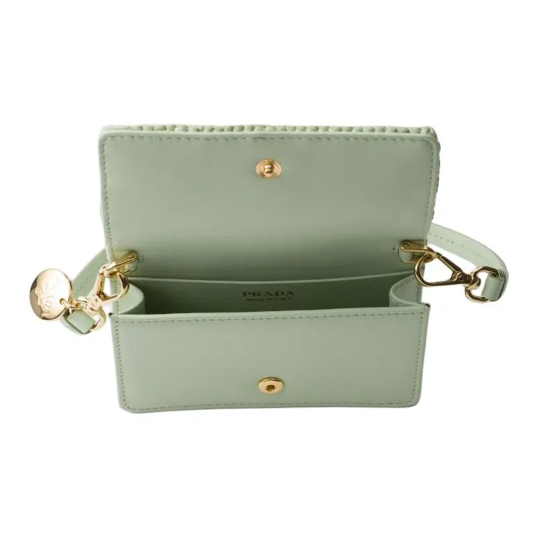 PRADA Raffia One Shoulder Crossbody Card Holder Women's Aqua Blue-3