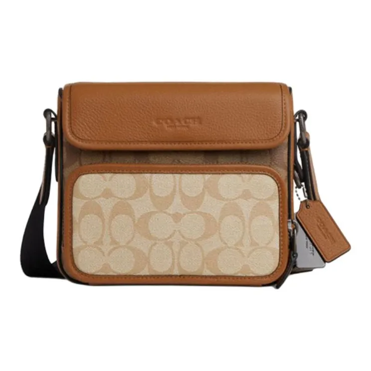 COACH Sullivan Artificial Leather With Cow Leather Shoulder Bag, Crossbody Bag Trumpets Men's Light Saddle Brown-0