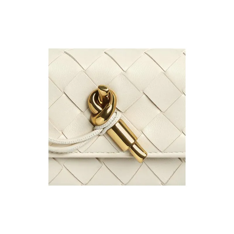 Bottega Veneta Andiamo Collection Intrecciato Lambskin Wallet Trumpets Women's Seahorse White-4