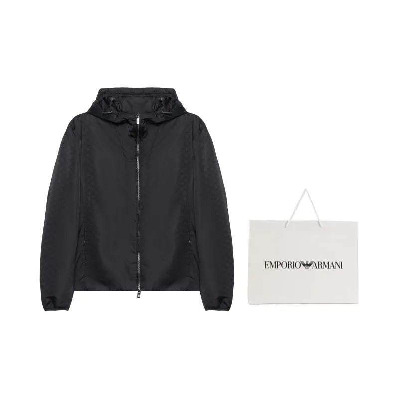 EMPORIO ARMANI Monogram Pattern Zipped Hooded Jacket-3