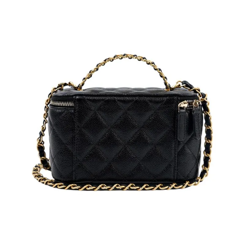 CHANEL Grain Embossed Caviar Calfskin Box Bag Handbag Regular Women's Black-2