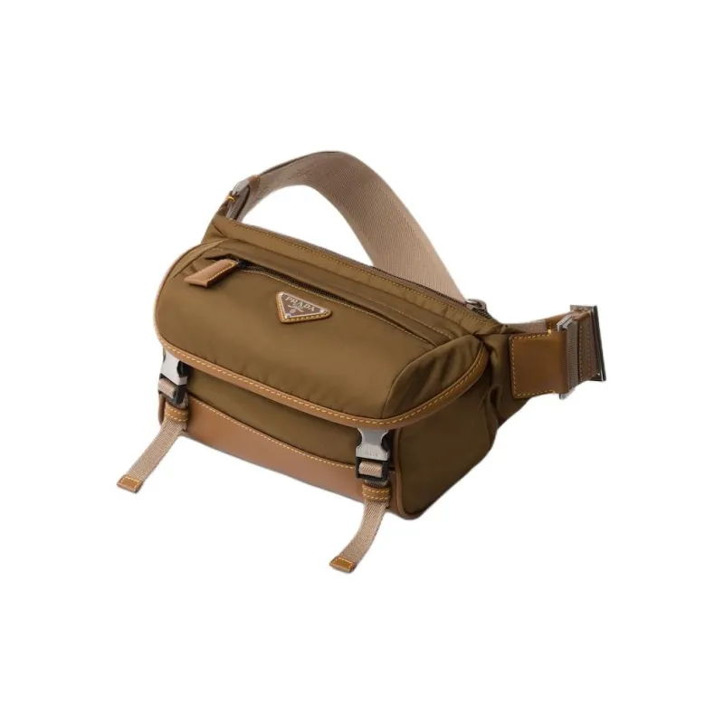 PRADA Recycled Nylon With Leather Crossbody Bag, Shoulder Bag Men's Cork Beige-1