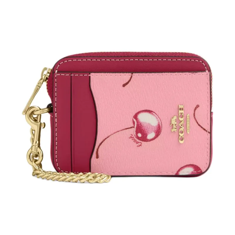 COACH Card Case Coated Canvas With Smooth Leather Card Holder Mini Women's Blossom Pink & Bright Purple-0