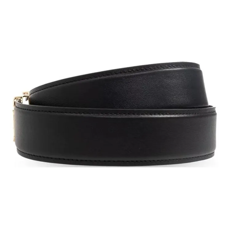 AMIRI Letter Emblem Smooth Buckle Calfskin Leather Belts Men's Black Width 3.5CM-1