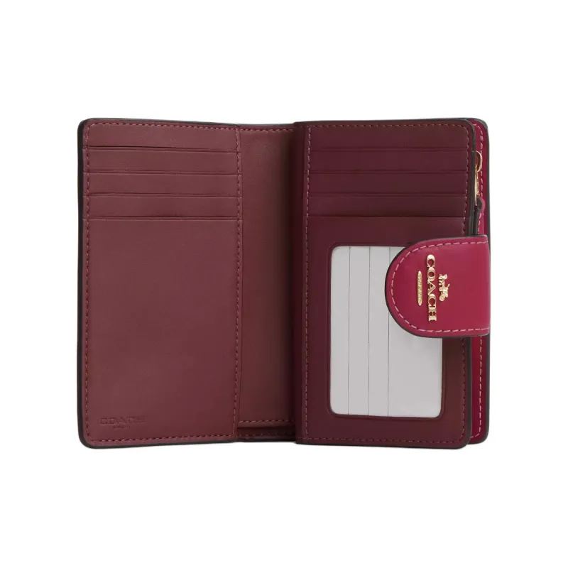 COACH Corner Zip Coated Canvas With Smooth Leather Wallet Mini Women's Blossom Pink & Bright Purple-1