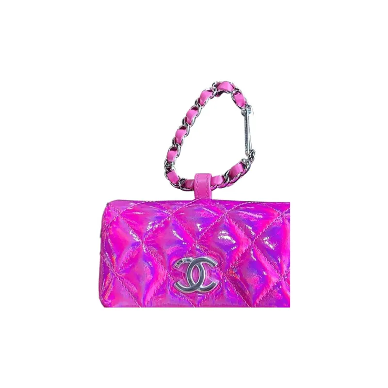 CHANEL Sheepskin Handbag Trumpets Women's Peach Pink-6