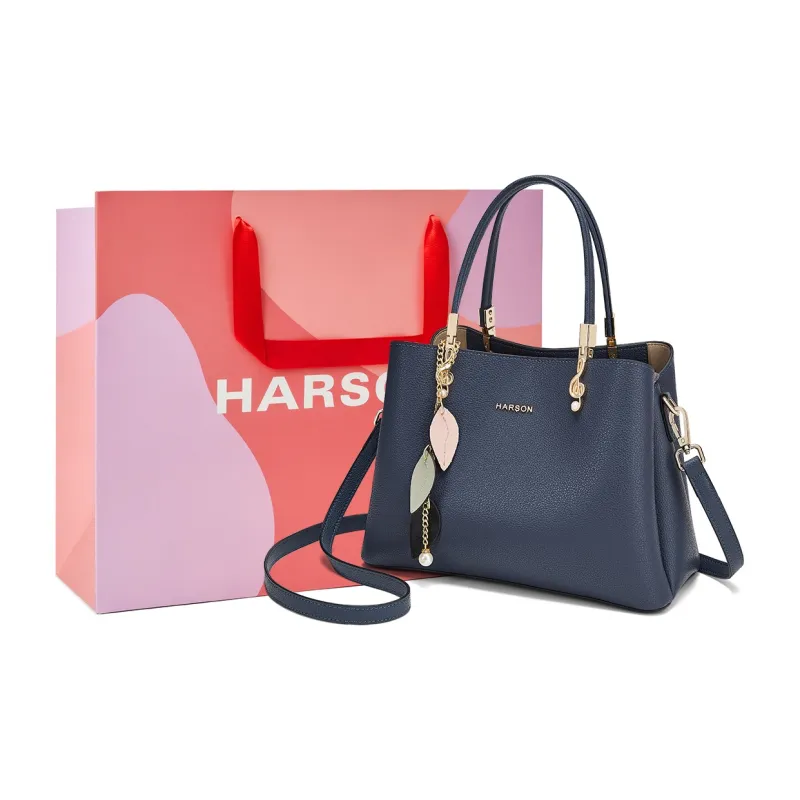 HARSON Cow Leather Handbag, Shoulder Bag, Crossbody Bag Women's Blue-0