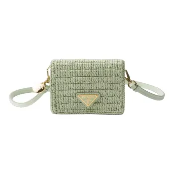 PRADA Raffia One Shoulder Crossbody Card Holder Women's Aqua Blue