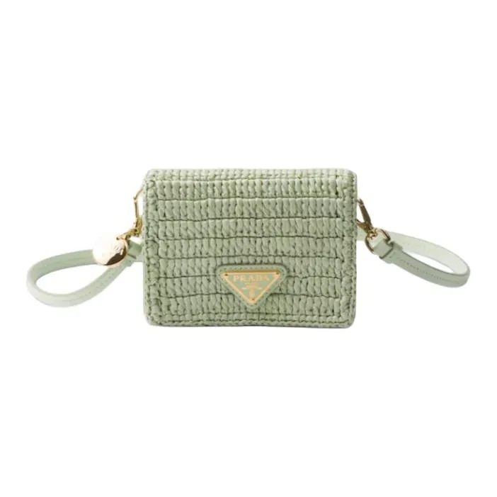 PRADA Raffia One Shoulder Crossbody Card Holder Women's Aqua Blue-0