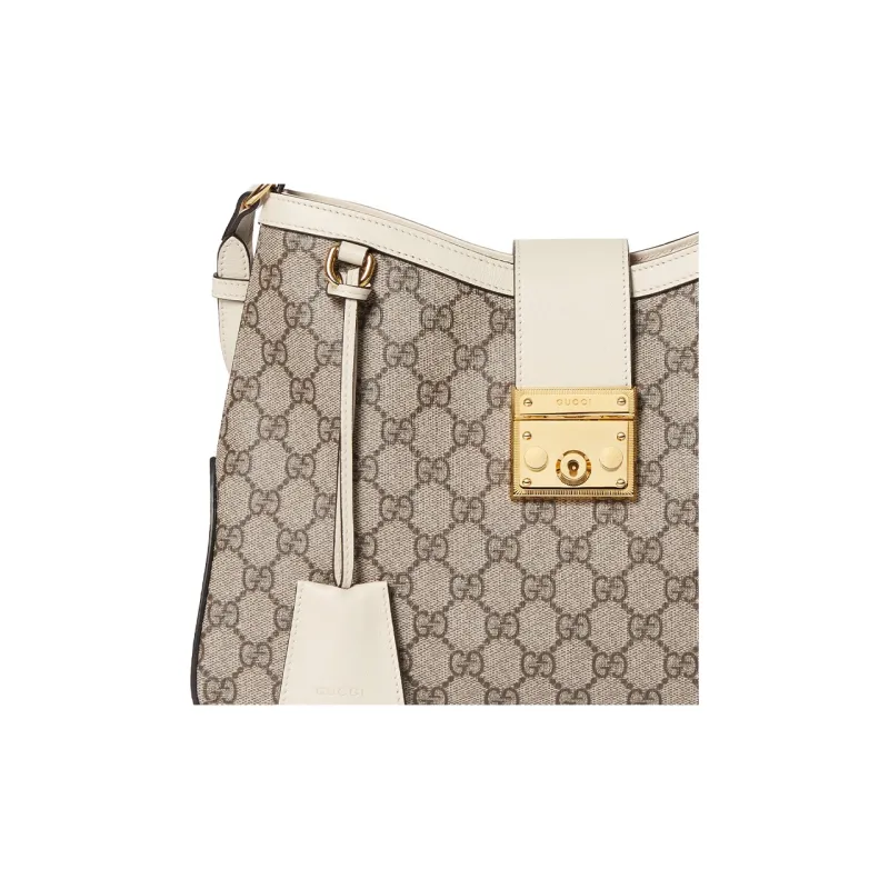 GUCCI Padlock Canvas With Leather Binding Handbag, Shoulder Bag Medium Size Women's White & Ebony-7