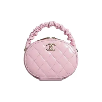 CHANEL Sheepskin Round Bag Makeup Bag Handbag Regular Women's Pink
