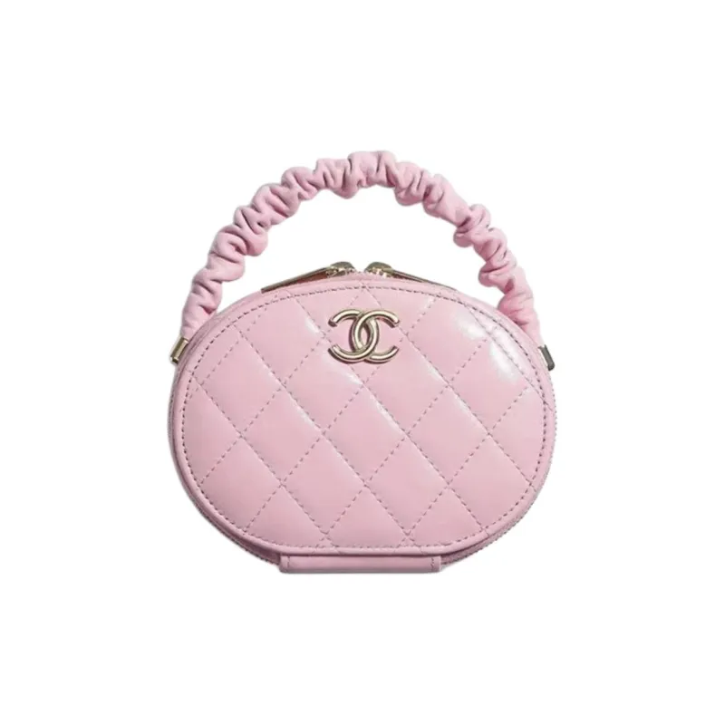 CHANEL Sheepskin Round Bag Makeup Bag Handbag Women's Pink-0