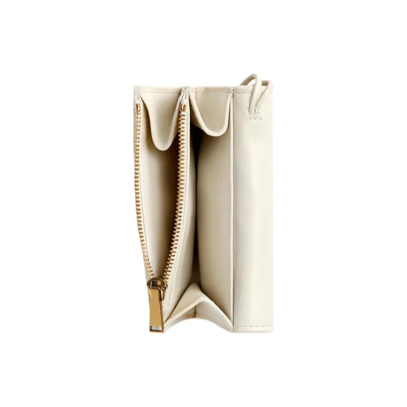 Bottega Veneta Andiamo Collection Intrecciato Lambskin Wallet Trumpets Women's Seahorse White-3