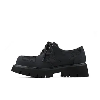 HANQIAORIJI Rakura Series Irregular Patchwork Design Crackle Derby Shoes Casual Shoes Unisex Black