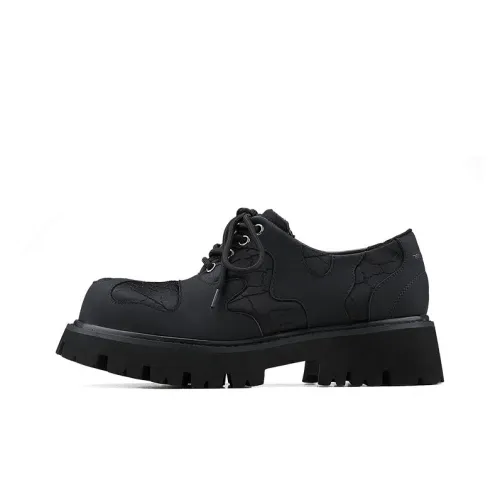 HANQIAORIJI Rakura Series Irregular Patchwork Design Crackle Derby Shoes Casual Shoes Unisex Black