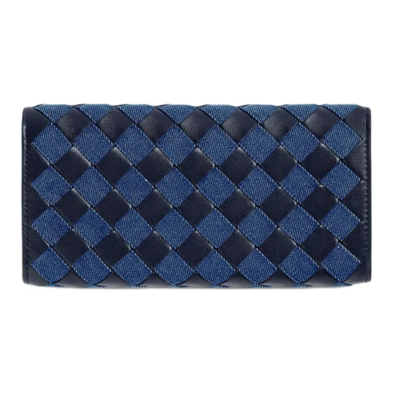 Bottega Veneta Calfskin With Denim Wallet Large Size Women's Abyss & Indigo-2