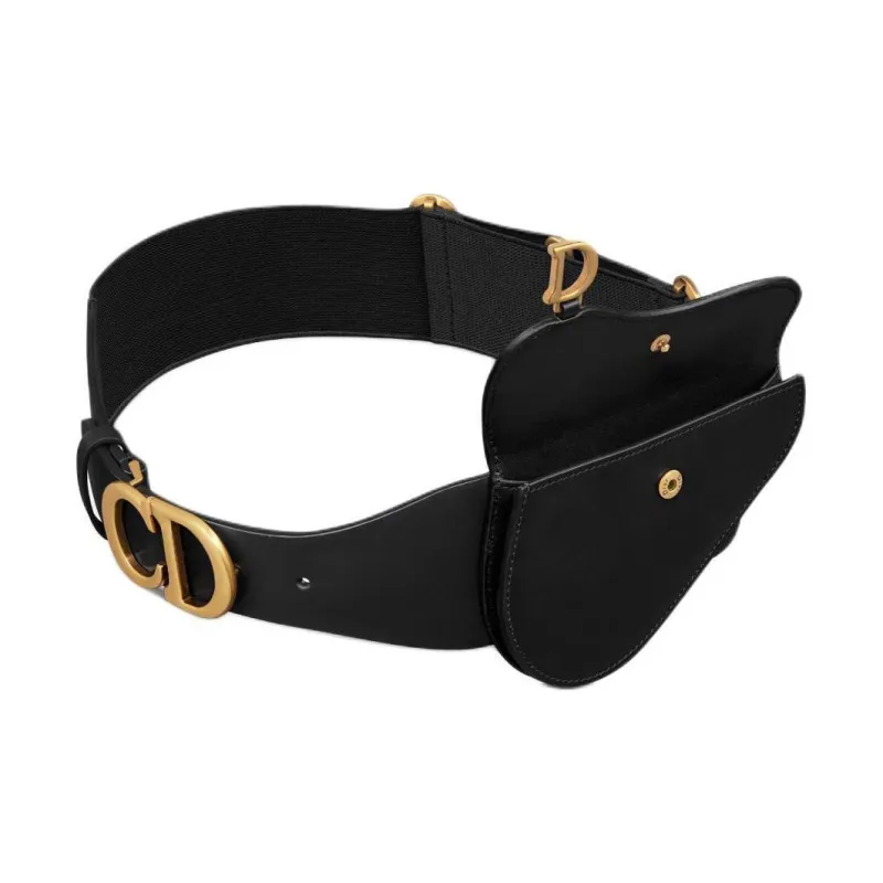 DIOR Micro Logo Design Calfskin Leather Belts Women's Black Width 6CM-2