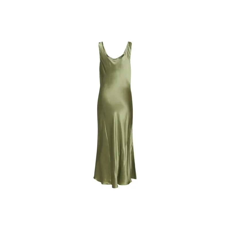 REFORMATION Bryn Silk Dress Sleeveless Dress Women's Green-1
