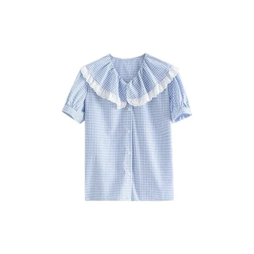 HDFULERN Shirts Women's Blue/White Plaid