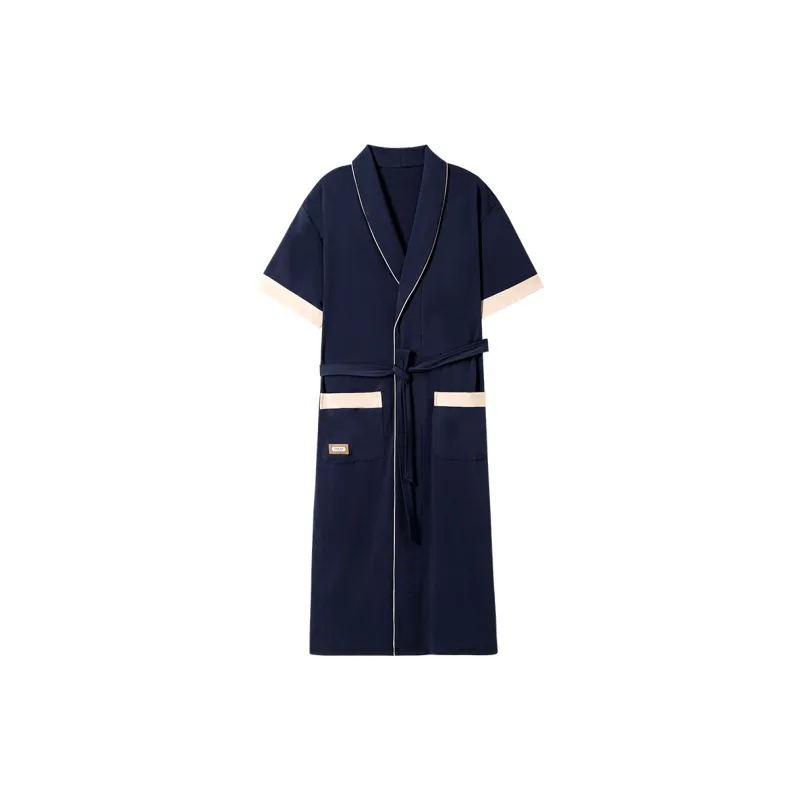 ROUKEER Pajama Robe Men's Navy Blue-0