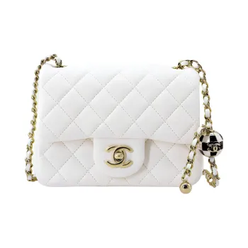 CHANEL Sheepskin Mini Square Flap Bag, Shoulder Bag, Crossbody Bag Women's White