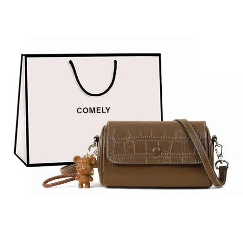 COMELY Cow Leather Patchwork Synthetic Leather Girlish Pillow Bag Shoulder Bag Crossbody Bag Mini Women's Chocolate