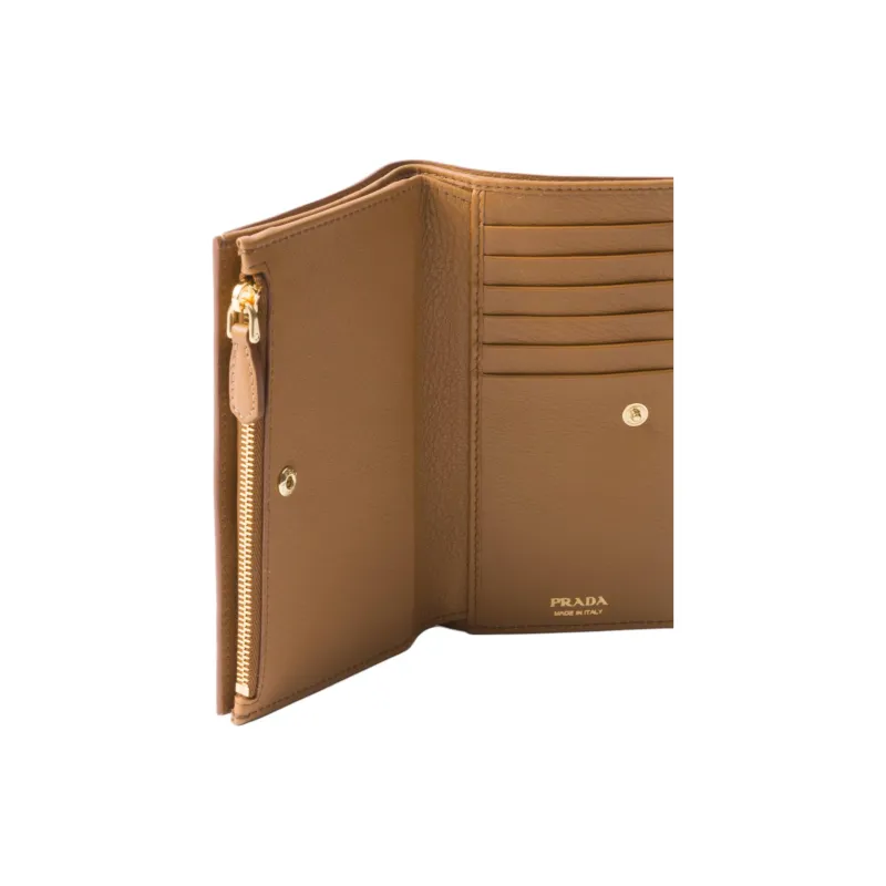 PRADA Leather Wallet Large Size Women's Brown-3
