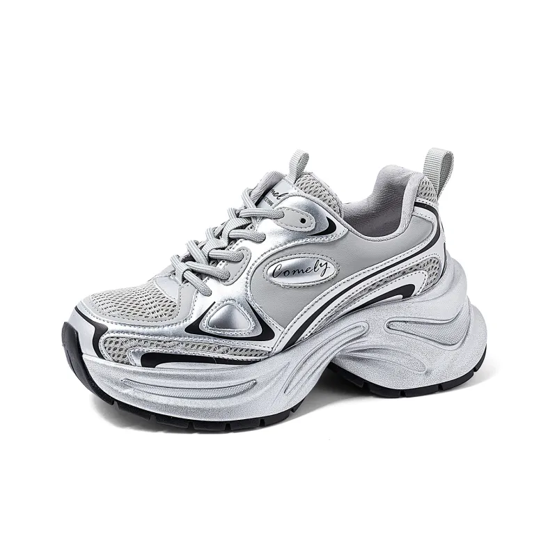 COMELY Chunky Sneakers Women's Low Top Beige/Silver-8