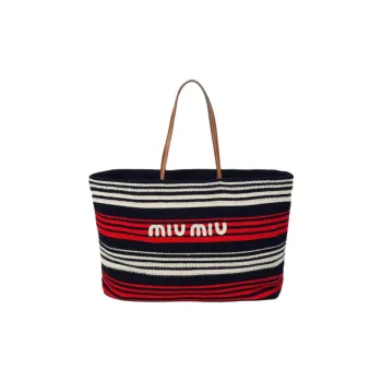 MIU MIU Fabric Tote Bag Shopping Bag Handbag Women's Blue & Red & White